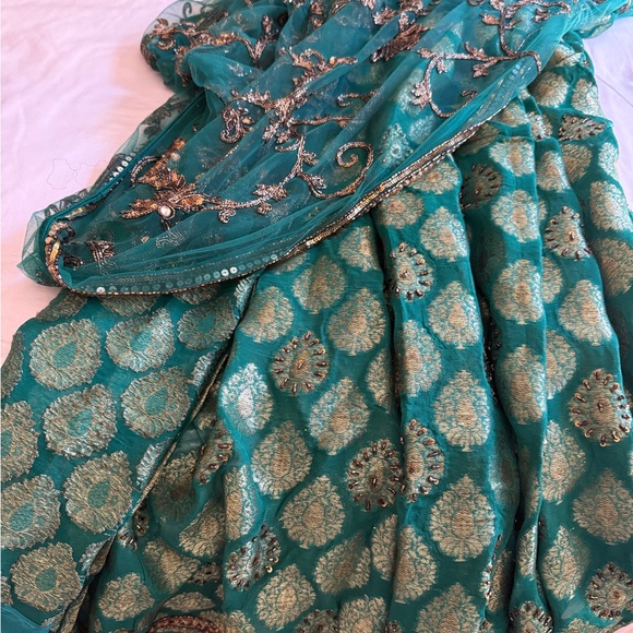 Frontier Green and Gold Saree with hand embroidery - Picture 13 of 17
